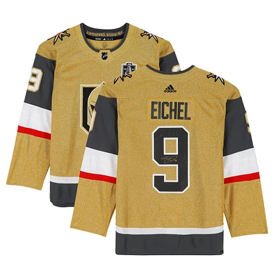 Maillot Adidas authentique doré autographié par Jack Eichel Vegas Golden Knights, champion de la Coupe Stanley 2023, avec écusson de la Coupe Stanley