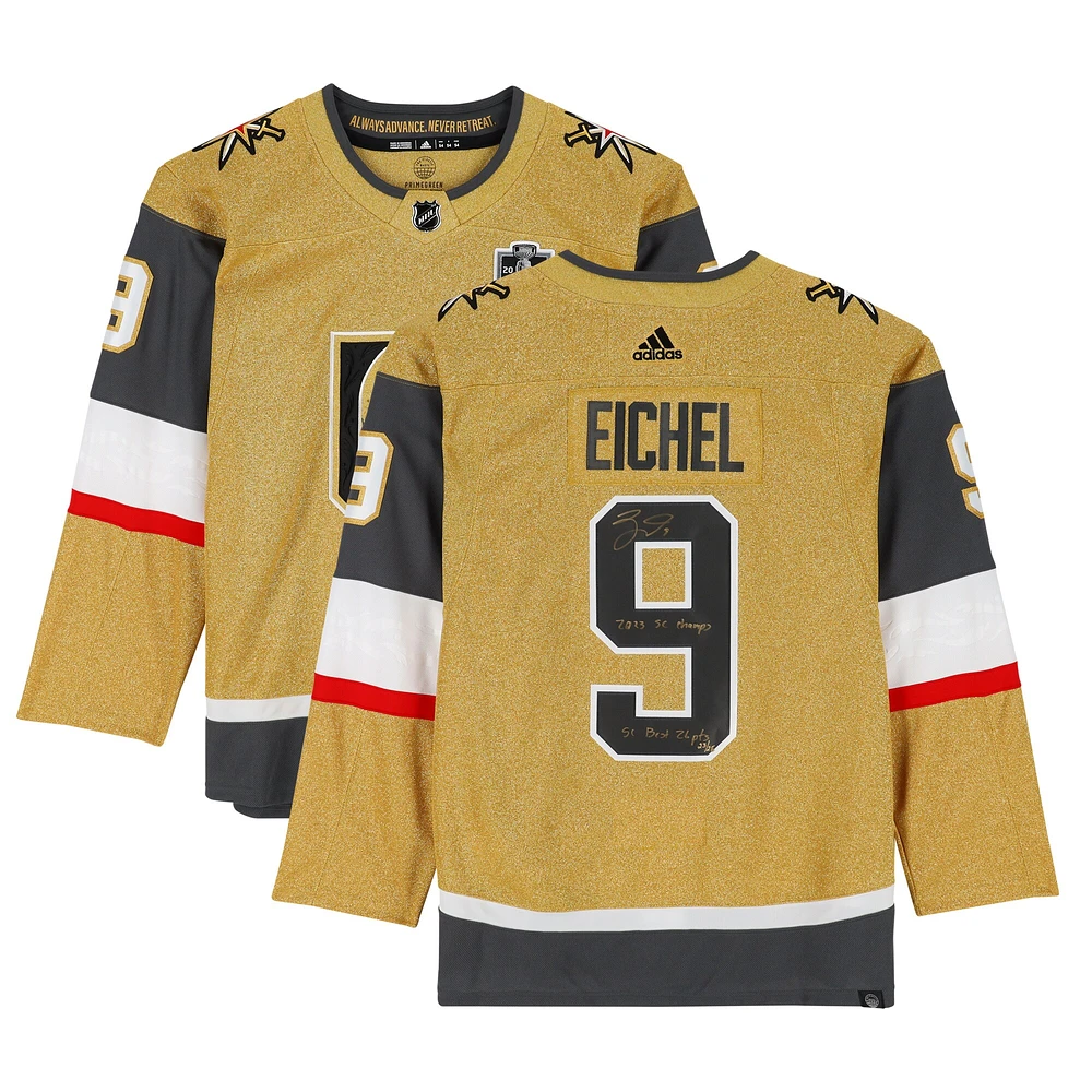 Maillot authentique Adidas autographié par Jack Eichel Vegas Golden Knights avec plusieurs inscriptions - Édition limitée à 26 exemplaires