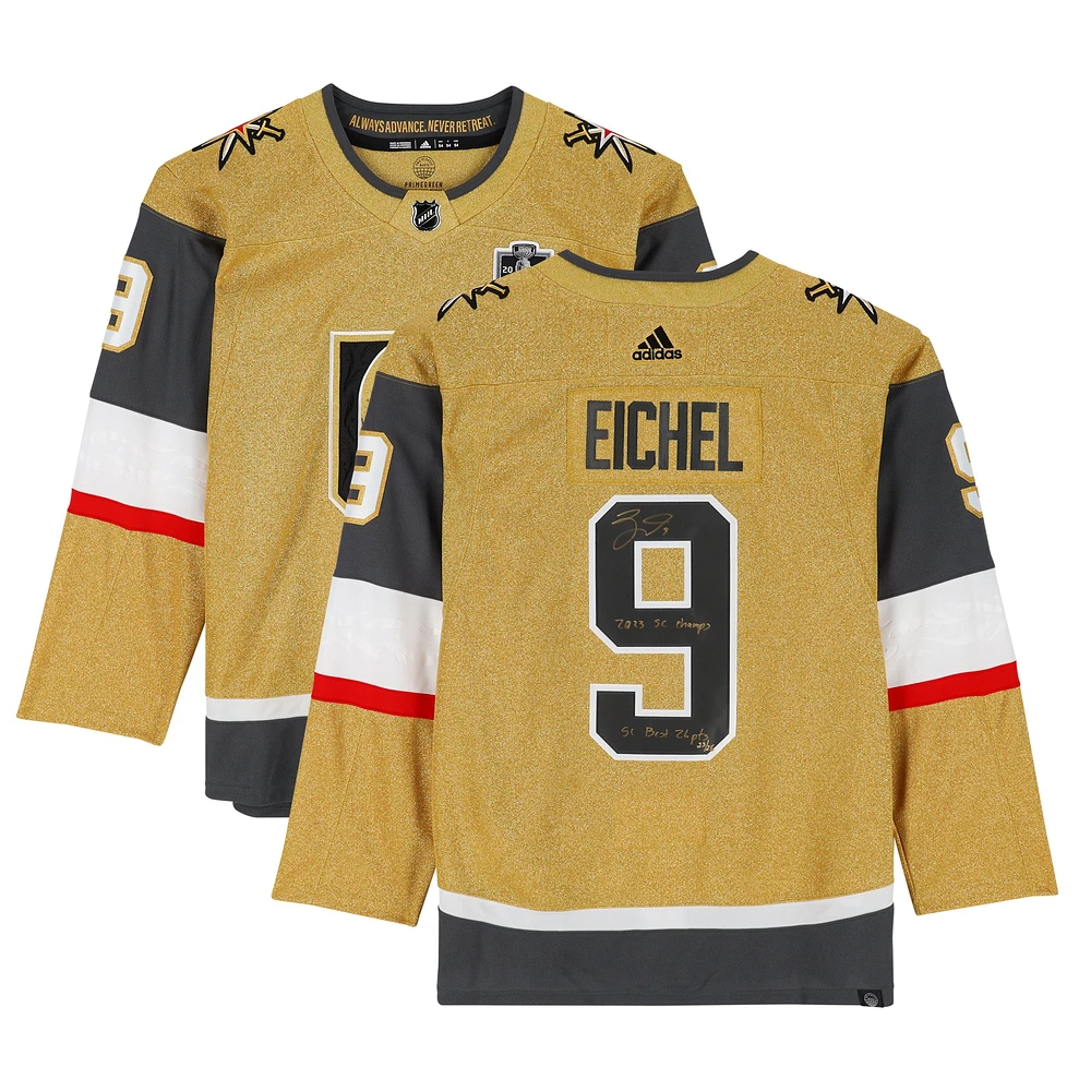 Maillot authentique Adidas autographié par Jack Eichel Vegas Golden Knights avec plusieurs inscriptions - Édition limitée à 26 exemplaires