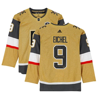Maillot authentique Adidas autographié par Jack Eichel Vegas Golden Knights avec plusieurs inscriptions - Édition limitée à 26 exemplaires