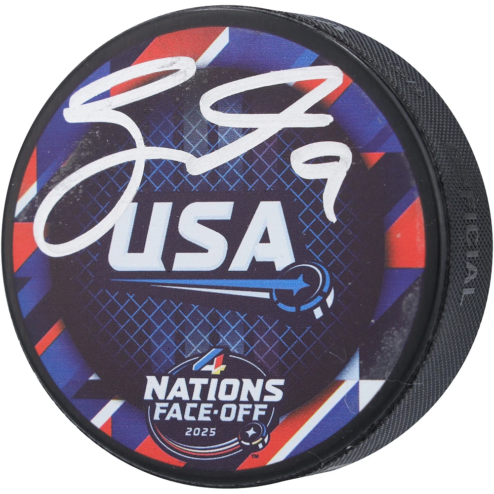 Jack Eichel Vegas Golden Knights Autographed Team USA 4 Nations Face-Off Hockey Puck