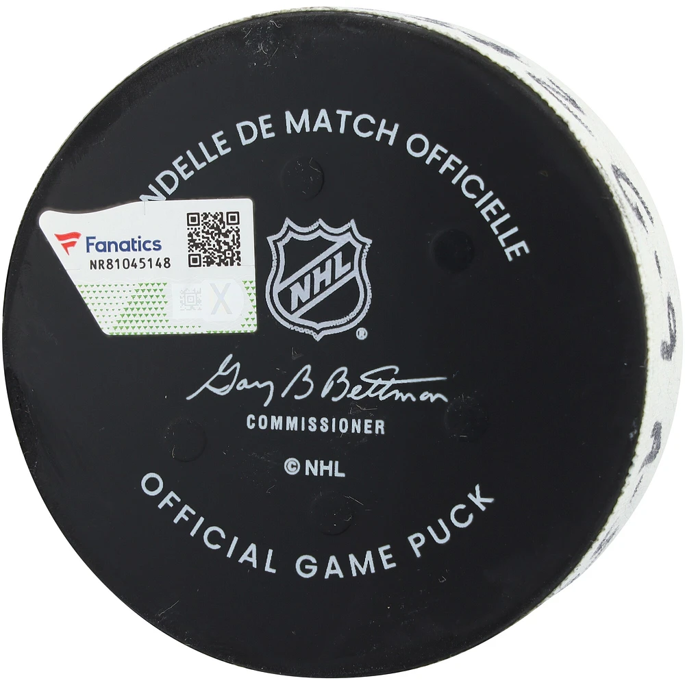 Rondelle de but utilisée par Jack Eichel des Golden Knights de Vegas contre les Rangers de New York le 2 février 2025 - Deuxième de deux buts marqués