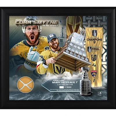 Collage encadré de 15" x 17" de Jonathan Marchessault Vegas Golden Knights Champions de la Coupe Stanley 2023 avec un morceau de filet utilisé lors du match de la finale de la Coupe Stanley 2023 - Édition limitée à 500