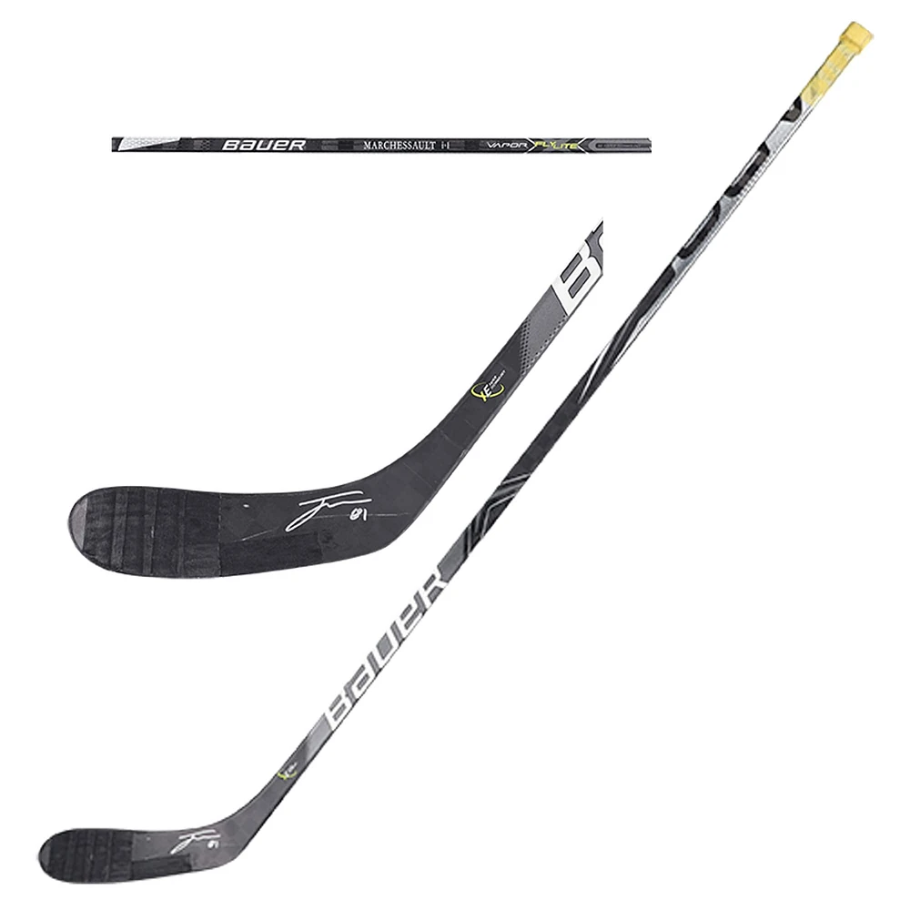Bâton de hockey Bauer noir autographié par Jonathan Marchessault des Golden Knights de Vegas contre les Canucks de Vancouver le 13 novembre 2021