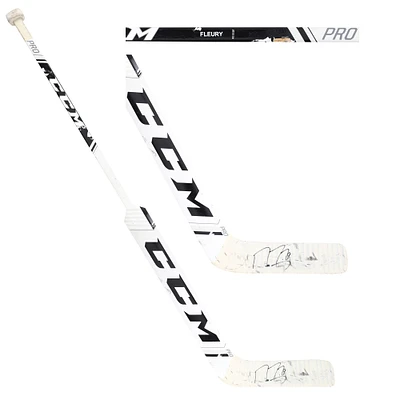 Bâton CCM blanc autographié par Marc-André Fleury des Golden Knights de Vegas contre les Coyotes de l'Arizona le 1er mai 2021 - Victoire en carrière n° 489