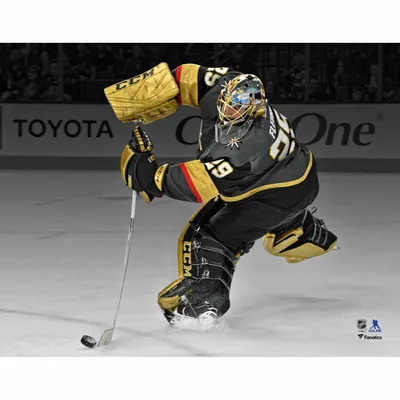 Marc-Andre Fleury Vegas Golden Knights Unsigned Gold Alternate Jersey In  Net Photograph