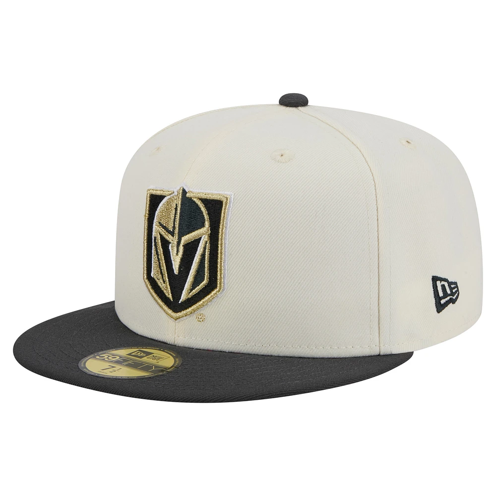 Casquette ajustée bicolore chromée 59FIFTY blanche Vegas Golden Knights de New Era pour homme