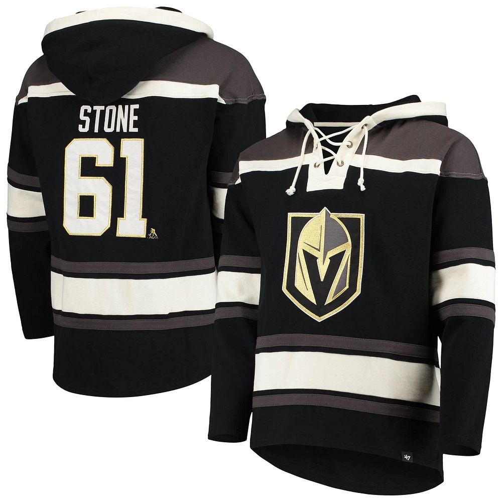 Sweat à capuche pour hommes '47 Mark Stone Black Vegas Golden Knights Nom et numéro du joueur Lacer