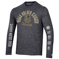 T-shirt à manches longues trois mélanges multi-logos Champion Black Vegas Golden Knights pour hommes