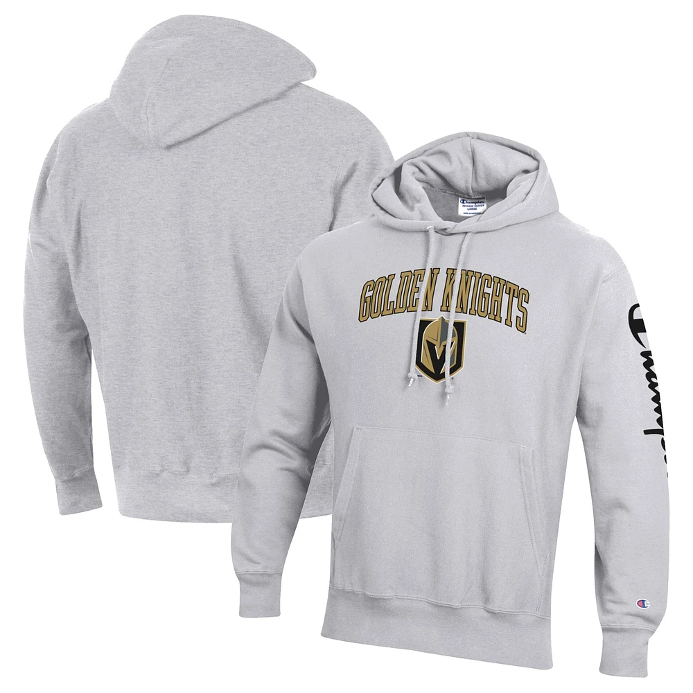 Men's Champion Heather Gray Vegas Golden Knights Reverse Weave Pullover Hoodie