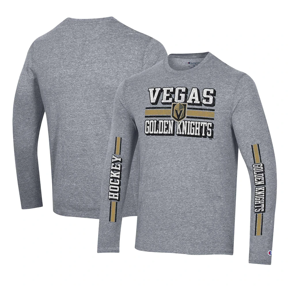 Champion Heather Grey Vegas Golden Knights T-shirt à manches longues trois mélanges double bande