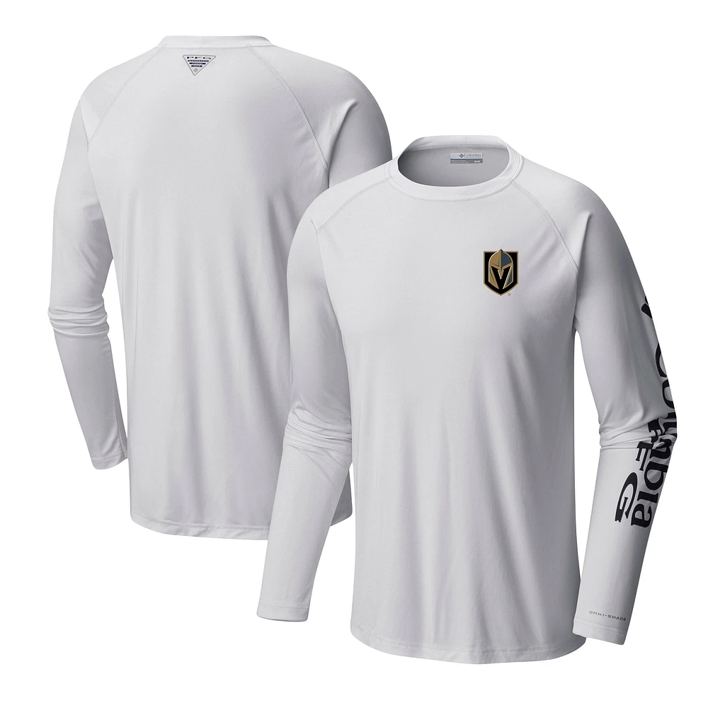 T-shirt Columbia White Vegas Golden Knights Terminal Tackle Omni-Shade Raglan à manches longues pour hommes