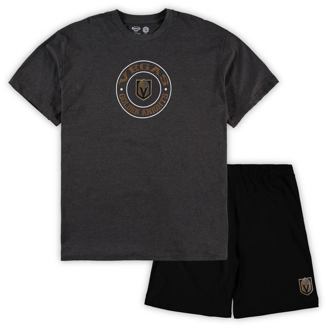 Ensemble de nuit pour hommes Concepts Sport noir/charbon chiné Vegas Golden Knights Big & Tall T-shirt et short