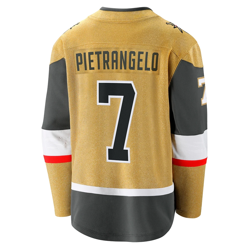 Maillot d'évasion à domicile Fanatics Alex Pietrangelo Gold Vegas Golden Knights pour hommes