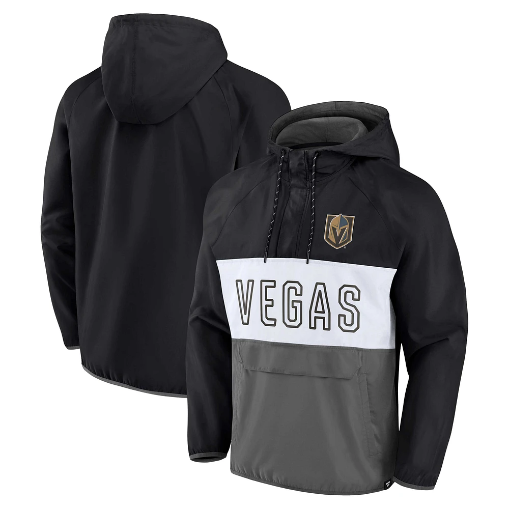 Fanatics pour hommes noir/gris Vegas Golden Knights Backhand Shooter Defender Anorak Raglan Hoodie Quarter-Zip Jacket