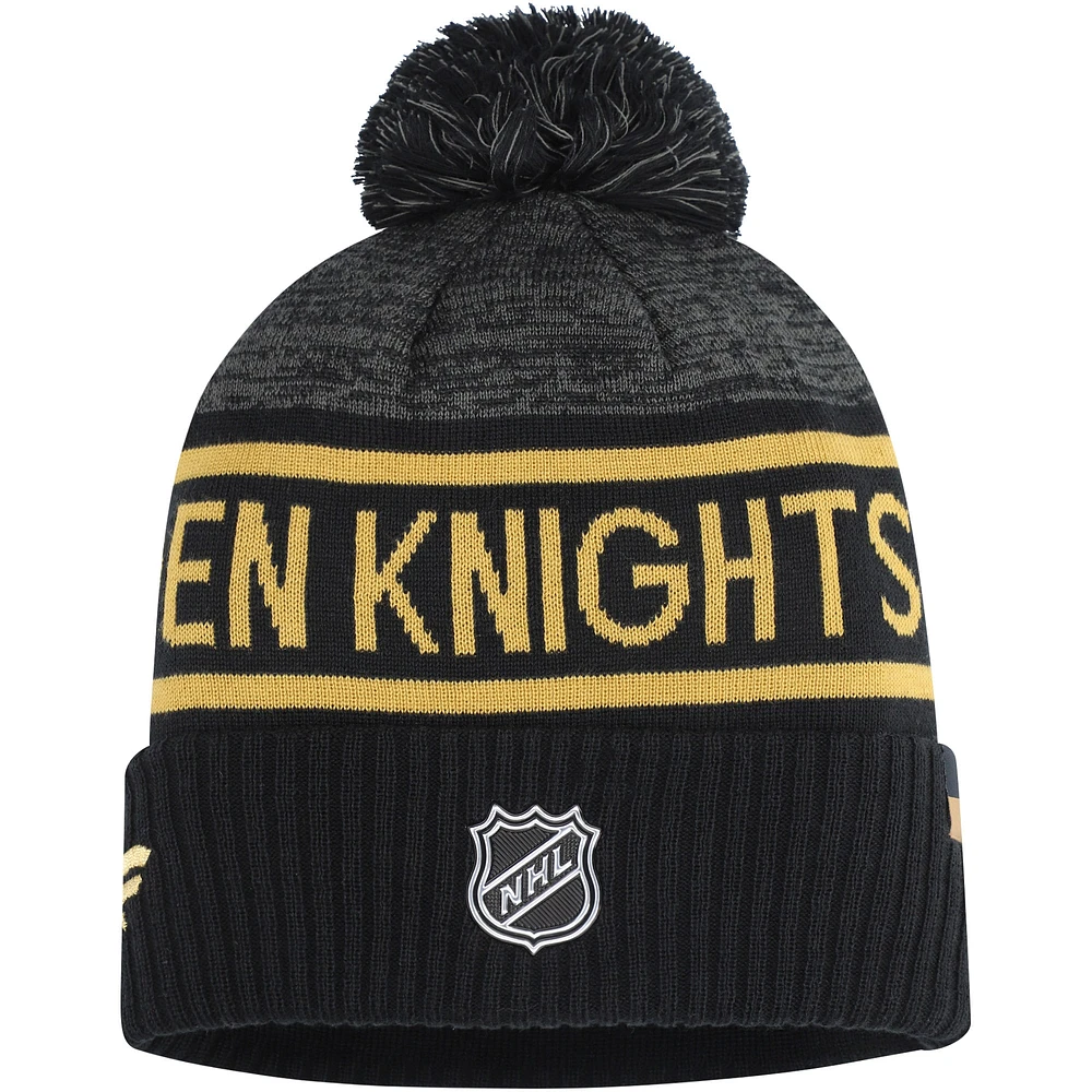 Men's Fanatics Black/Heather Charcoal Vegas Golden Knights Authentic Pro Rink Cuffed Knit Hat with Pom
