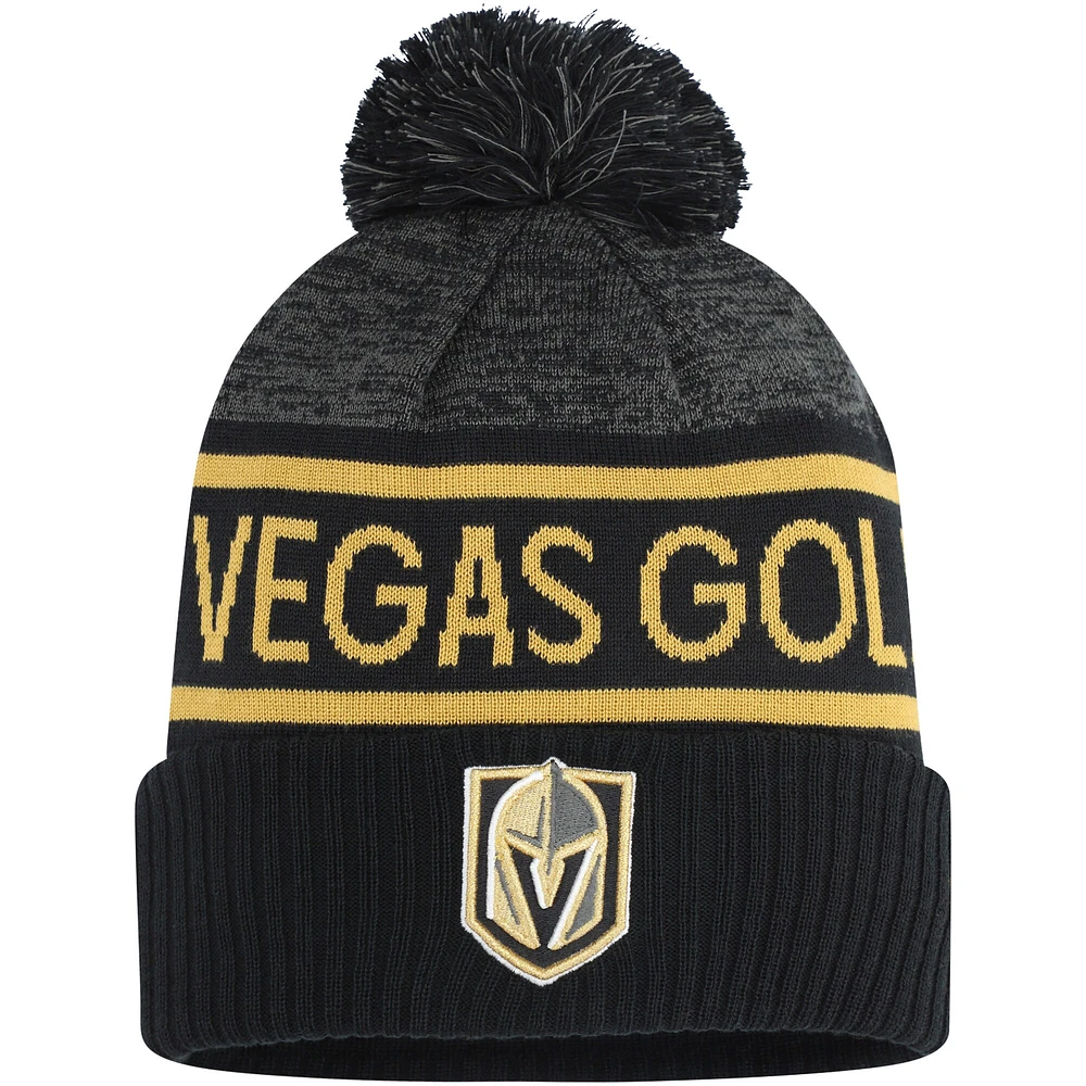 Men's Fanatics Black/Heather Charcoal Vegas Golden Knights Authentic Pro Rink Cuffed Knit Hat with Pom