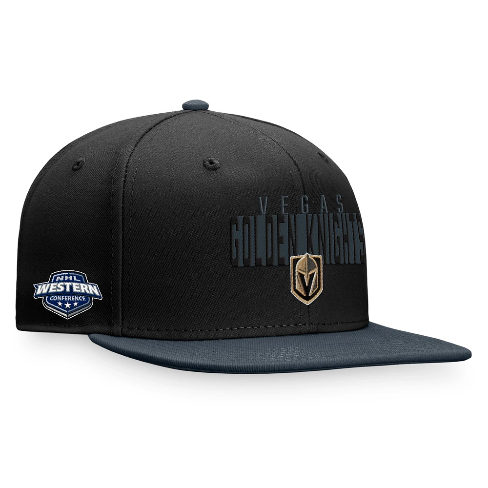 Men's Fanatics Black/Heather Charcoal Vegas Golden Knights Fundamental Colorblocked Snapback Hat