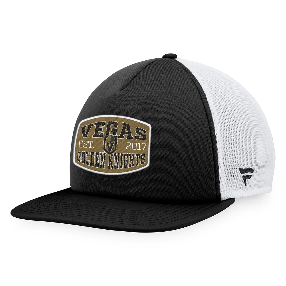 Casquette Snapback de camionneur avec patch frontal en mousse Vegas Golden Knights Fanatics noir/blanc pour hommes