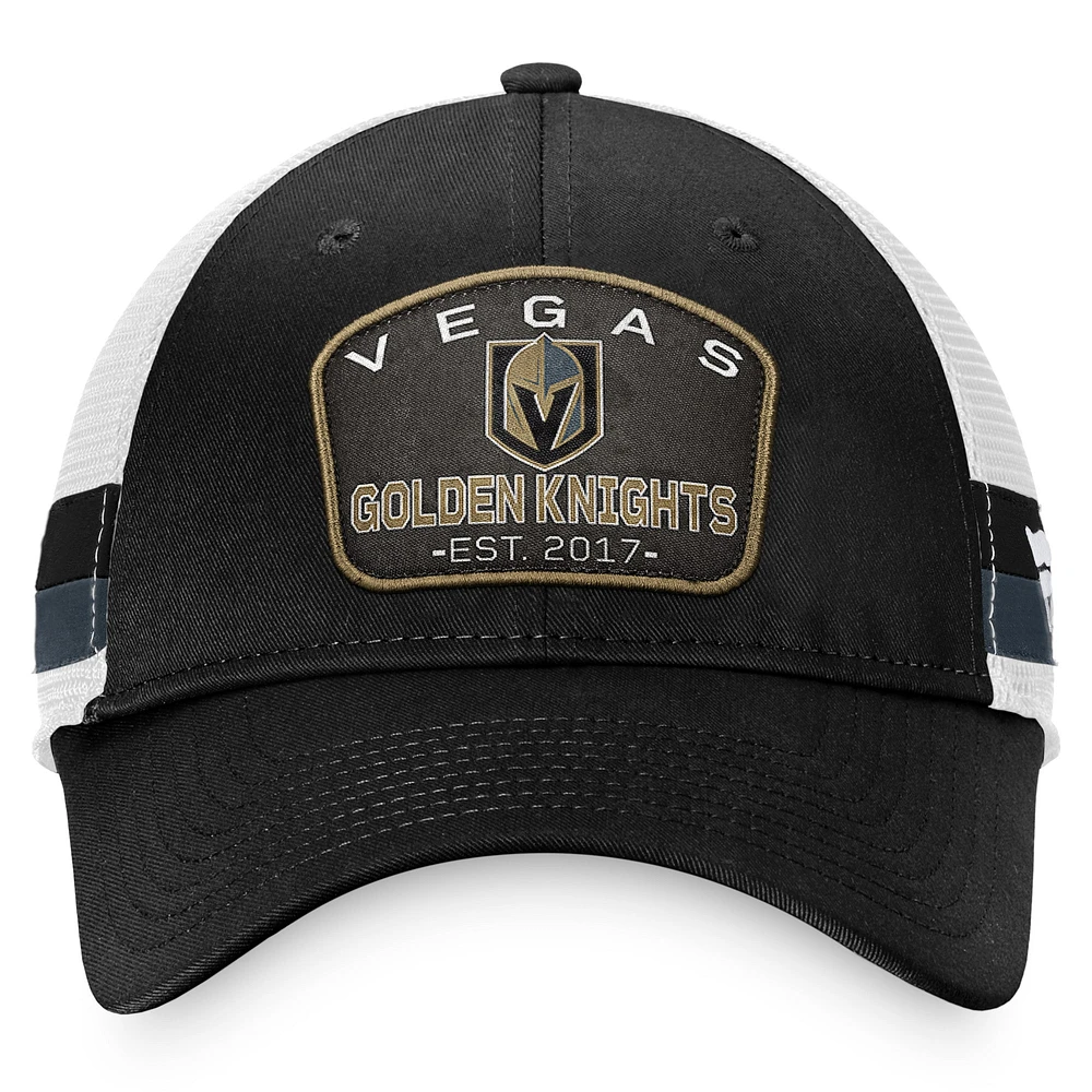 Men's Fanatics Black/White Vegas Golden Knights Fundamental Striped Trucker Adjustable Hat