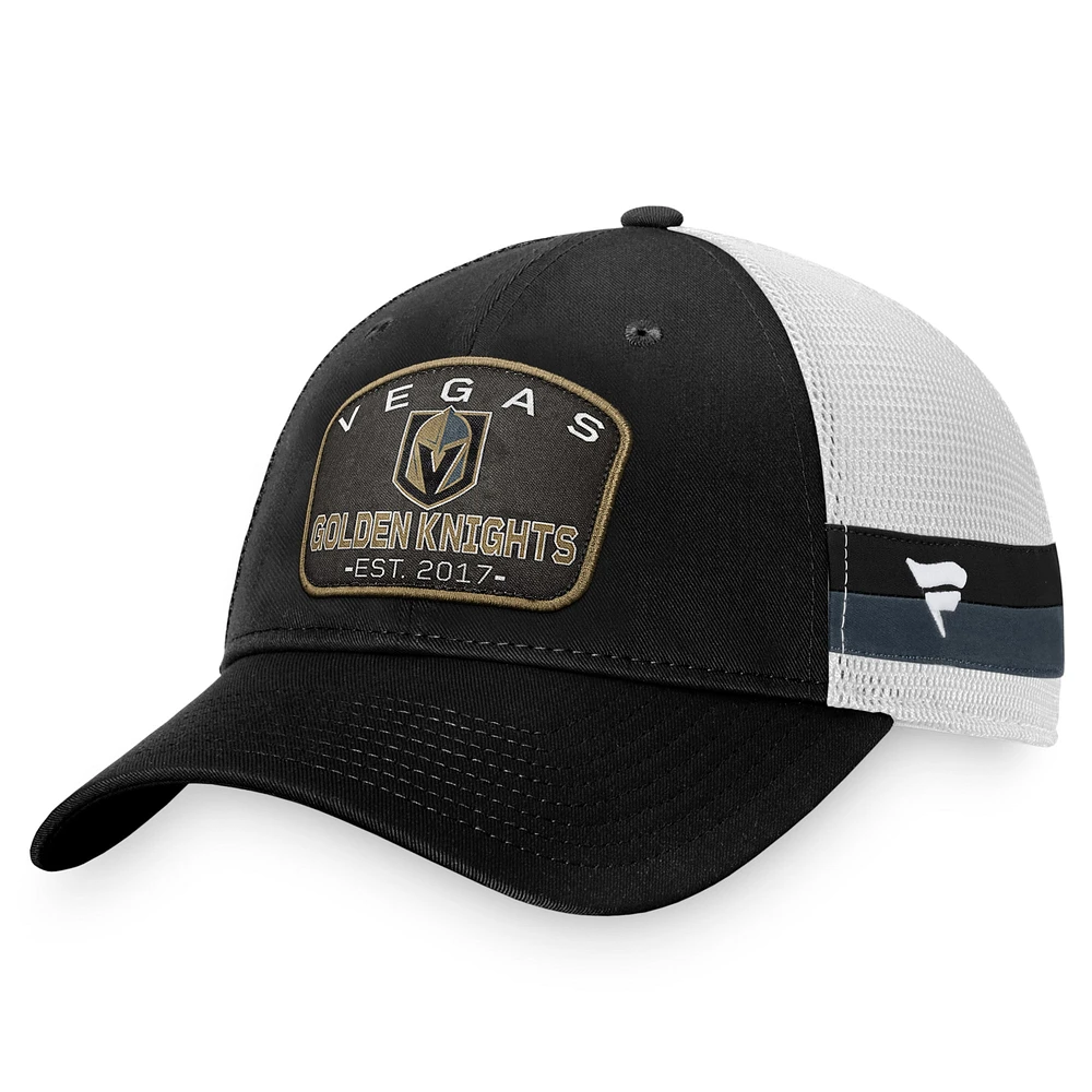 Casquette réglable de camionneur à rayures fondamentales Vegas Golden Knights Fanatics pour hommes, noir/blanc