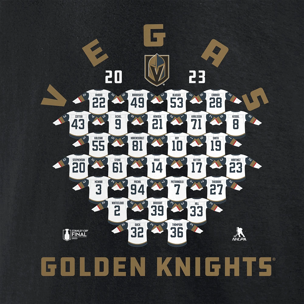 Men's Fanatics  Black Vegas Golden Knights 2023 Stanley Cup Champions Jersey Roster T-Shirt