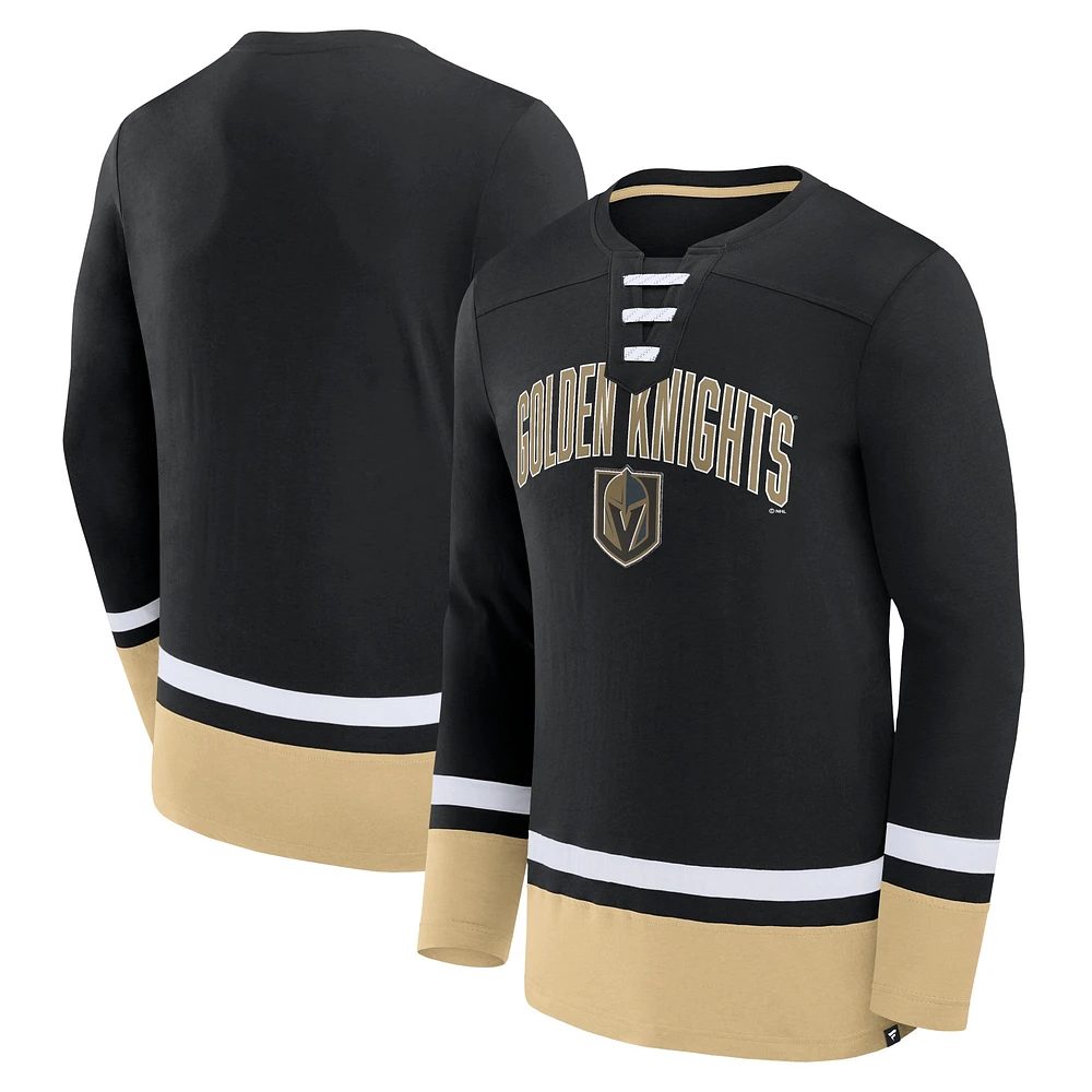 Men's Fanatics Black Vegas Golden Knights Back Pass Lace-Up Long Sleeve T-Shirt