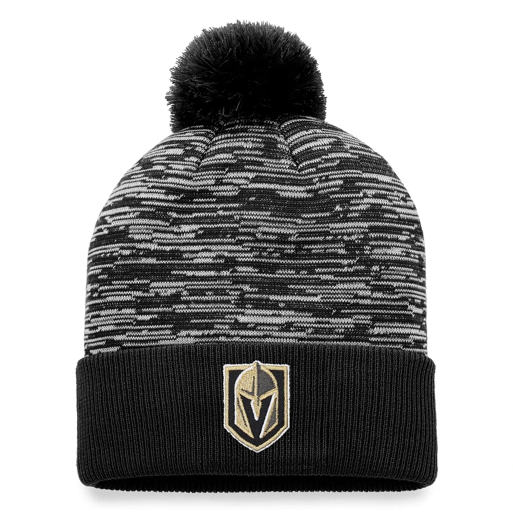 Bonnet en tricot à revers Fanatics Black Vegas Golden Knights Defender pour hommes avec pompon