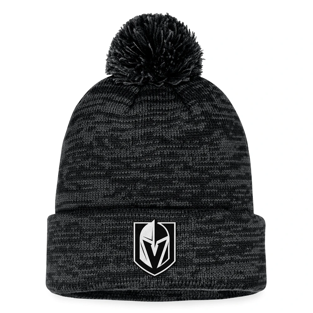 Bonnet en tricot à revers fondamental Fanatics Black Vegas Golden Knights pour hommes avec pompon