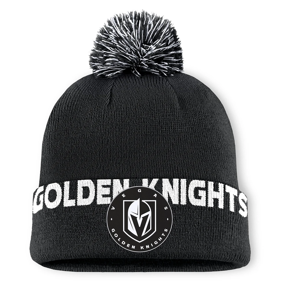 Bonnet en tricot à revers avec pompon pour homme Fanatics Black Vegas Golden Knights Fundamental High Stick