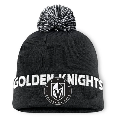 Bonnet en tricot à revers avec pompon pour homme Fanatics Black Vegas Golden Knights Fundamental High Stick