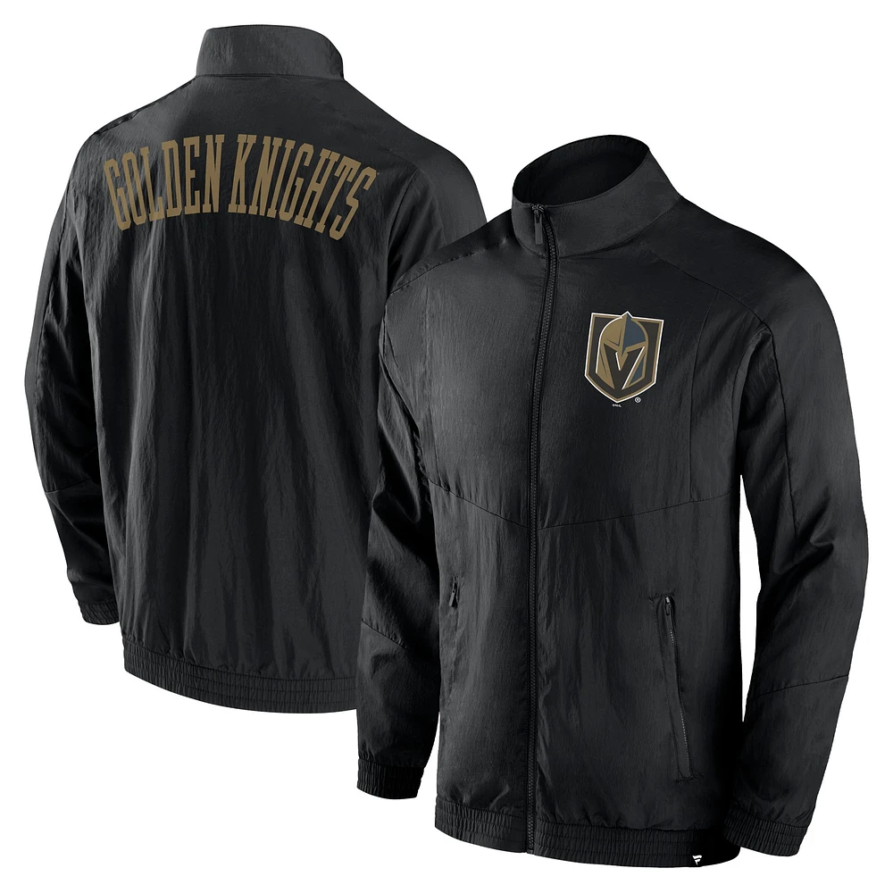 Men's Fanatics Black Vegas Golden Knights Step Up Crinkle Raglan Full-Zip Windbreaker Jacket