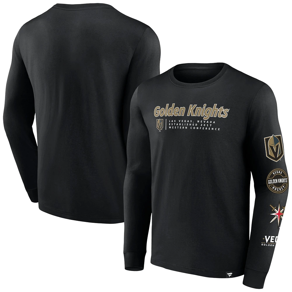 T-shirt à manches longues Fanatics Black Vegas Golden Knights Strike the Goal pour hommes