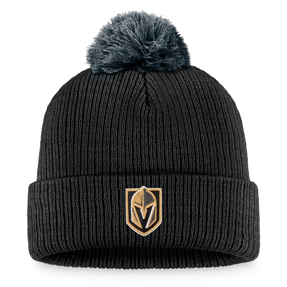 Bonnet en tricot à revers de l'équipe Fanatics Black Vegas Golden Knights pour hommes avec pompon