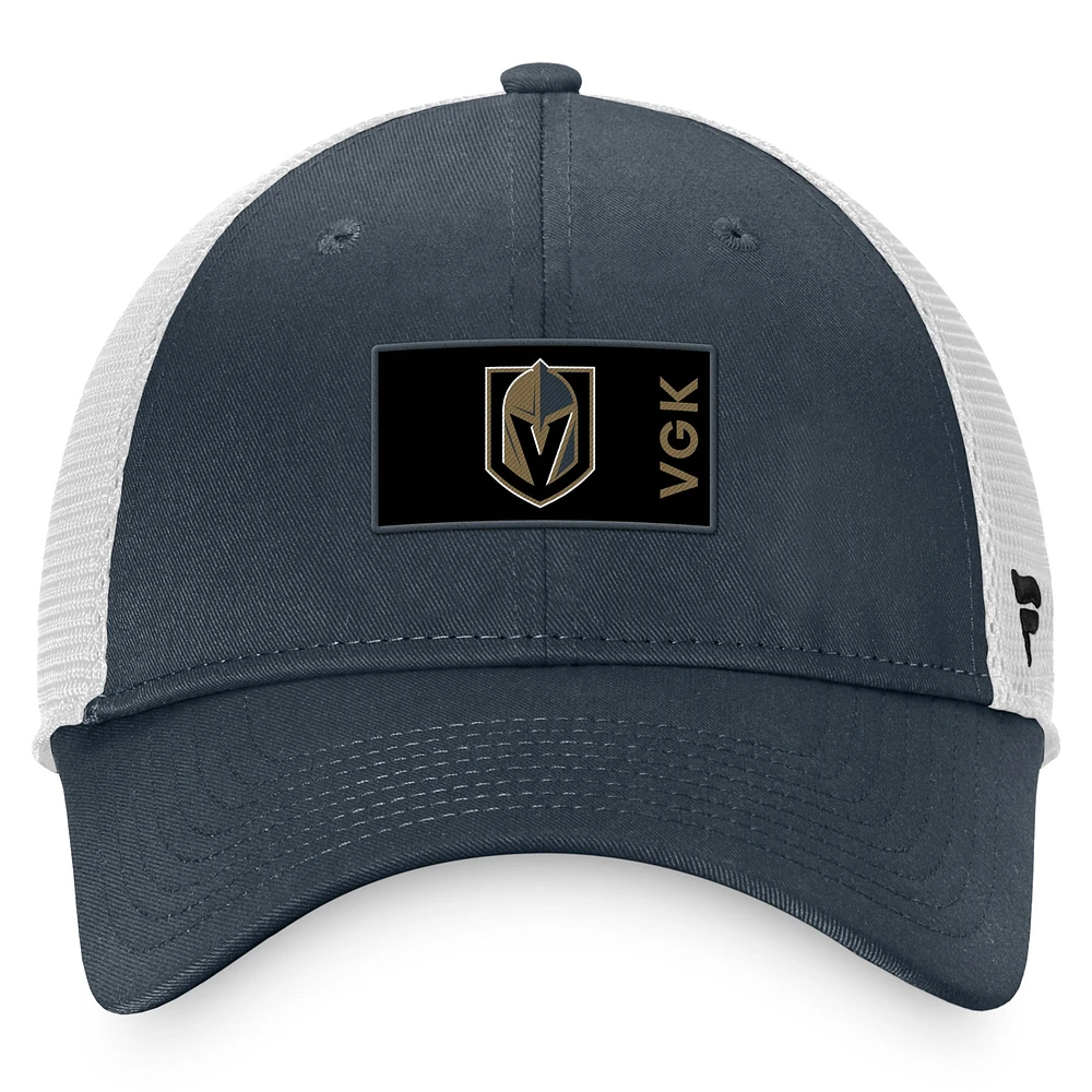 Casquette Snapback Authentic Pro Rink Trucker Fanatics Charbon/Blanc Vegas Golden Knights pour hommes