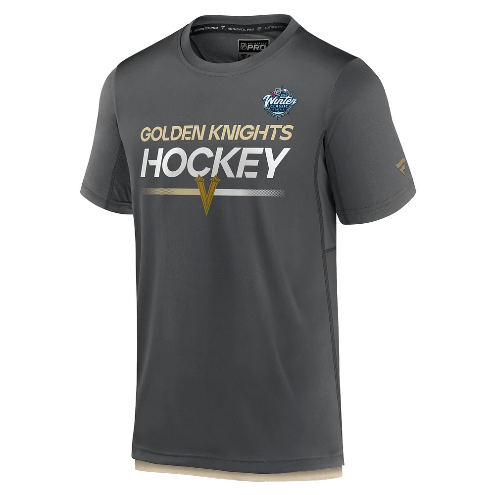 Men's Fanatics Charcoal Vegas Golden Knights 2024 NHL Winter Classic Authentic Pro Tech T-Shirt