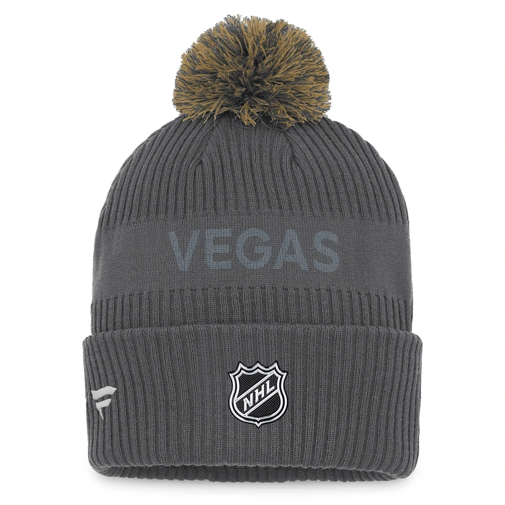 Men's Fanatics Charcoal Vegas Golden Knights Authentic Pro Home Ice Cuffed Knit Hat with Pom