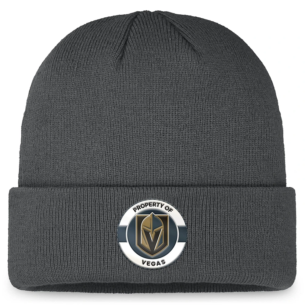 Bonnet en tricot à revers Authentic Pro Training Camp Fanatics Charcoal Vegas Golden Knights pour hommes