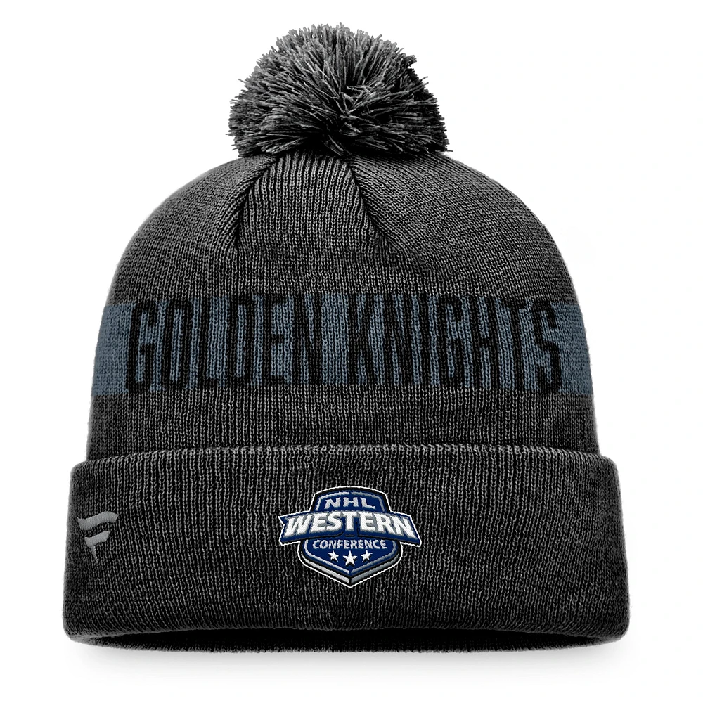 Men's Fanatics Charcoal Vegas Golden Knights Fundamental Patch Cuffed Knit Hat with Pom