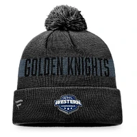 Bonnet en tricot à revers avec patch fondamental Fanatics Charcoal Vegas Golden Knights pour hommes avec pompon