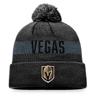 Bonnet en tricot à revers avec patch fondamental Fanatics Charcoal Vegas Golden Knights pour hommes avec pompon