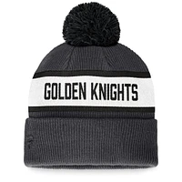 Bonnet en tricot à revers avec logo fondamental Fanatics Charcoal Vegas Golden Knights pour hommes avec pompon