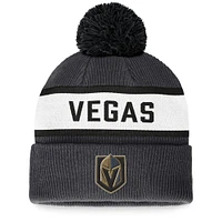 Bonnet en tricot à revers avec logo fondamental Fanatics Charcoal Vegas Golden Knights pour hommes avec pompon