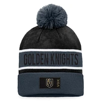 Bonnet en tricot à revers authentique Pro Rink Fanatics pour hommes gris/noir Vegas Golden Knights avec pompon