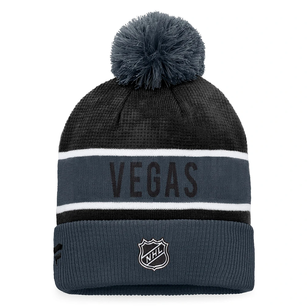 Men's Fanatics Gray/Black Vegas Golden Knights Authentic Pro Rink Cuffed Knit Hat with Pom