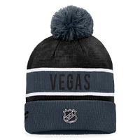 Bonnet en tricot à revers authentique Pro Rink Fanatics pour hommes gris/noir Vegas Golden Knights avec pompon