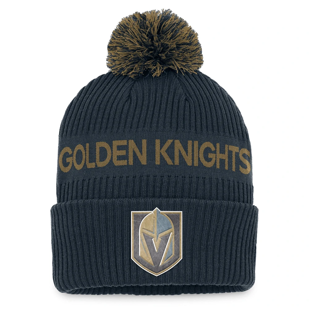 Bonnet en tricot à revers authentique Pro avec pompon Fanatics pour hommes, gris/or, Vegas Golden Knights 2022 NHL Draft