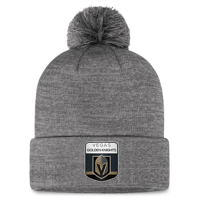 Bonnet en tricot à revers de glace Authentic Pro Home Fanatics Grey Vegas Golden Knights pour hommes avec pompon