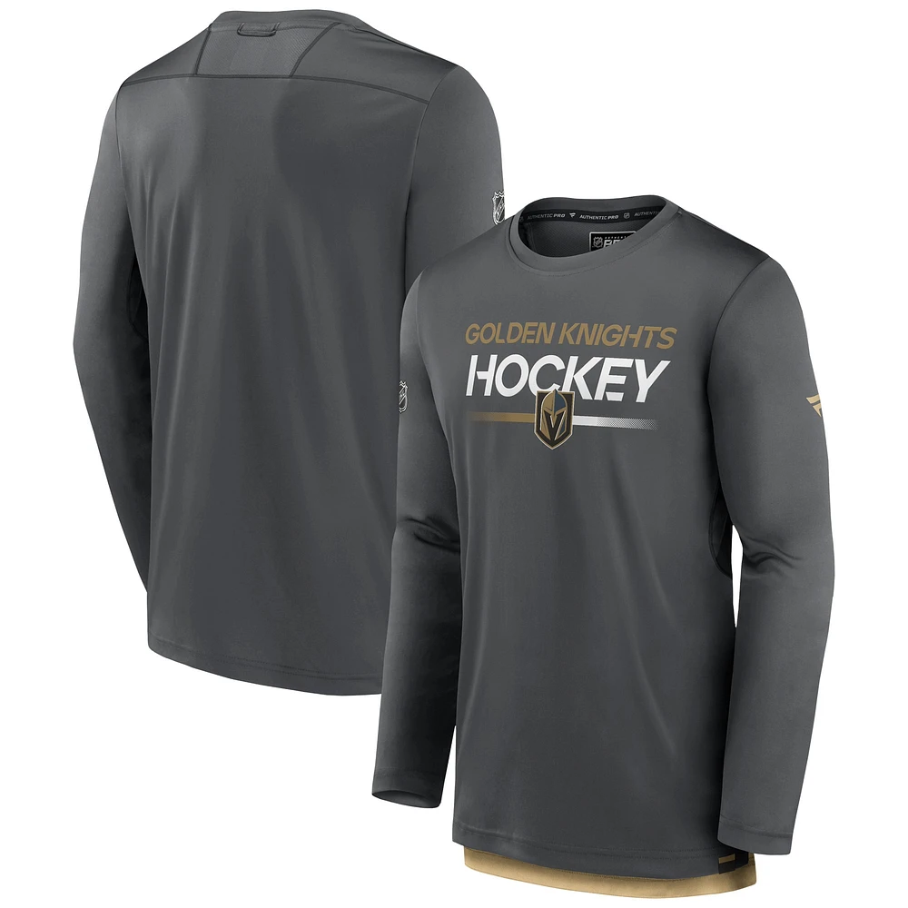 T-shirt à manches longues gris Vegas Golden Knights Authentic Pro de marque Fanatics pour hommes