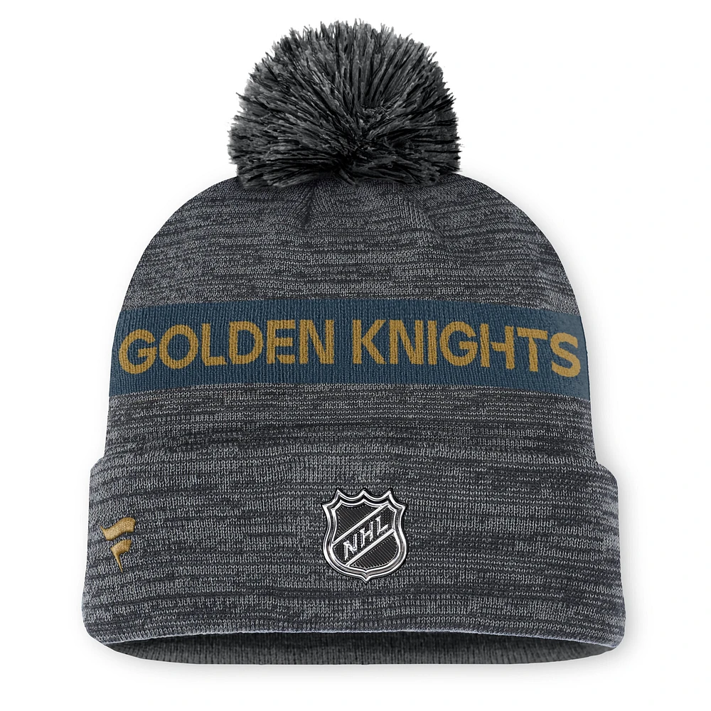 Men's Fanatics Gray Vegas Golden Knights  Authentic Pro Rink Cuffed Knit Hat with Pom